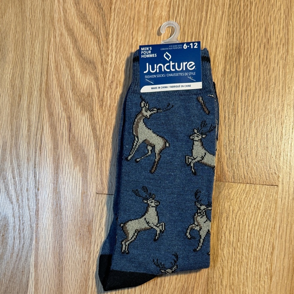 ✅ NWT JUNCTURE All Over Knit Deer Socks Fits Men’s Shoe Size 6-12 Brand New Blue